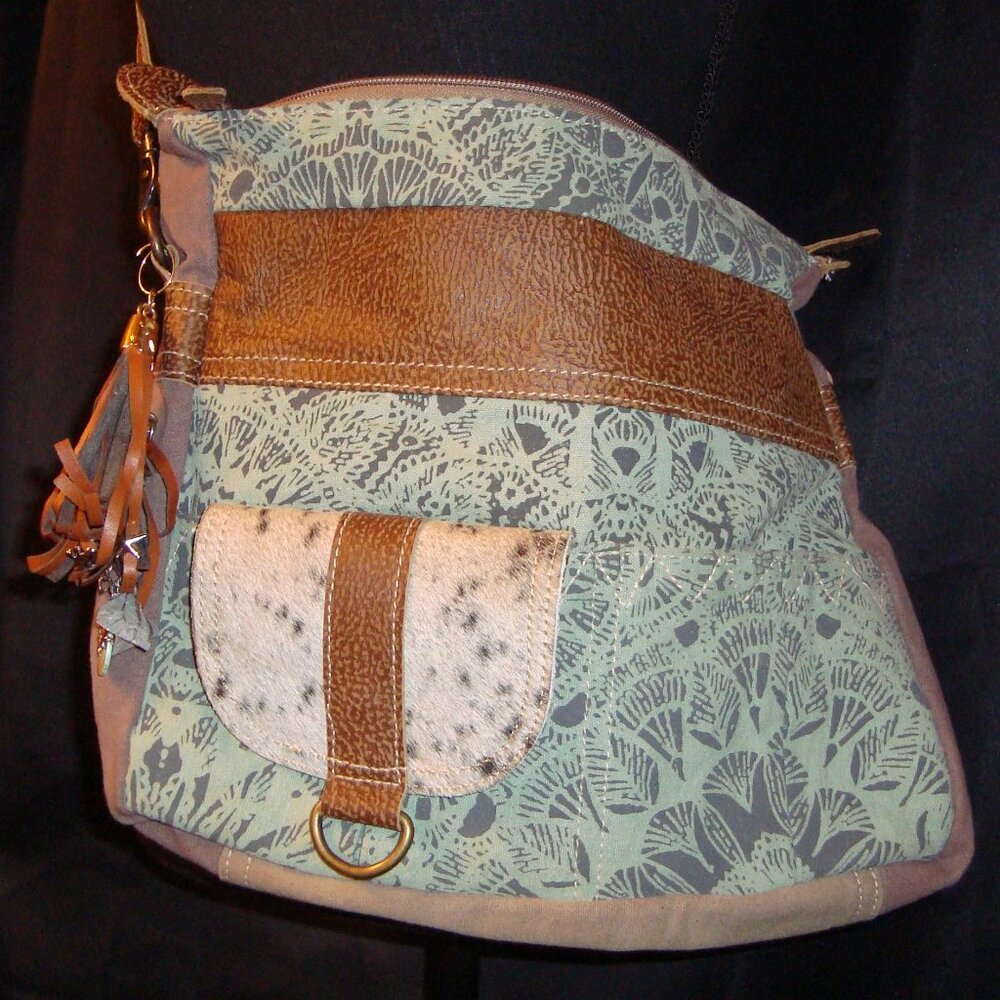 Leather and cow hide boho style bag